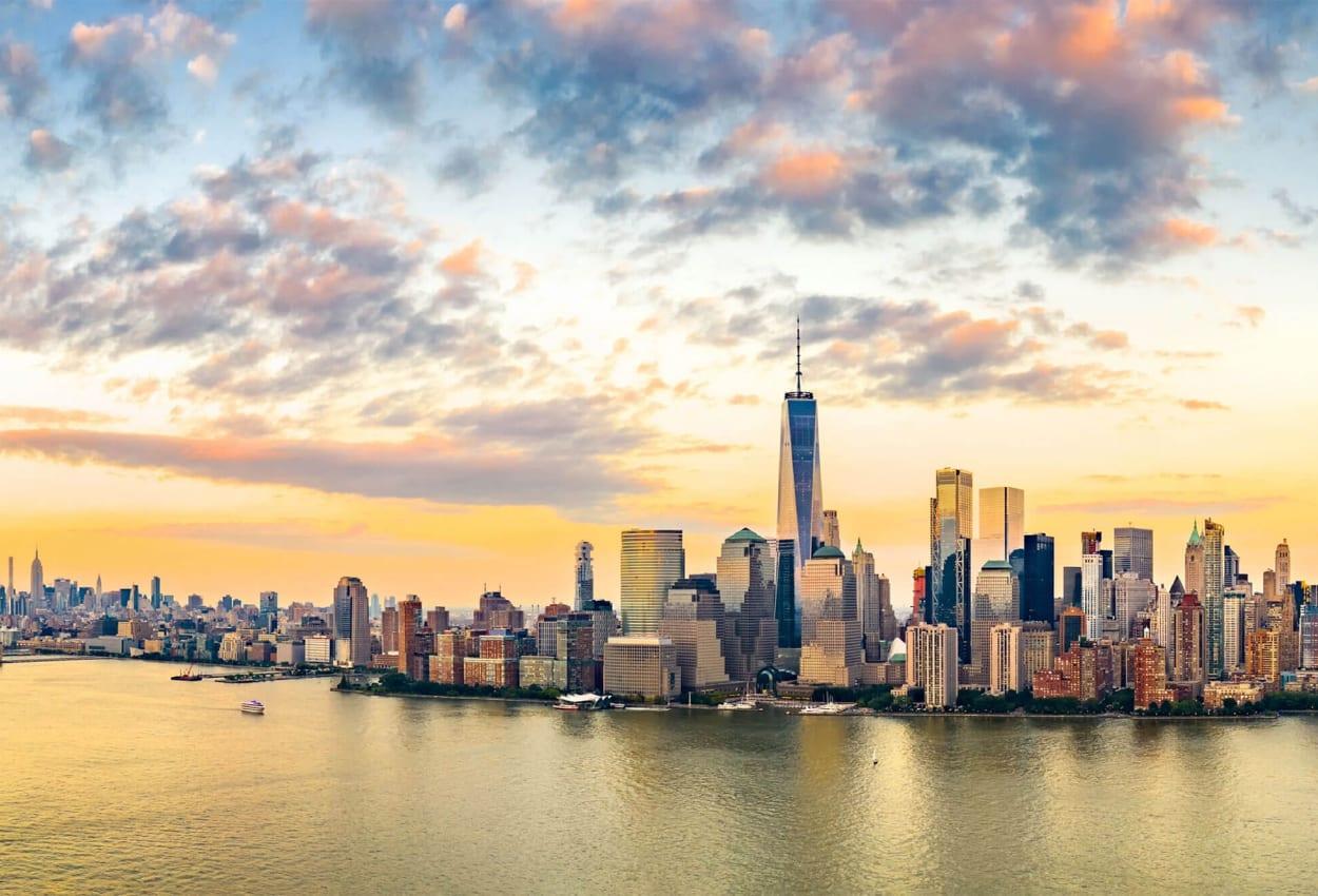 New York City skyline at sunset